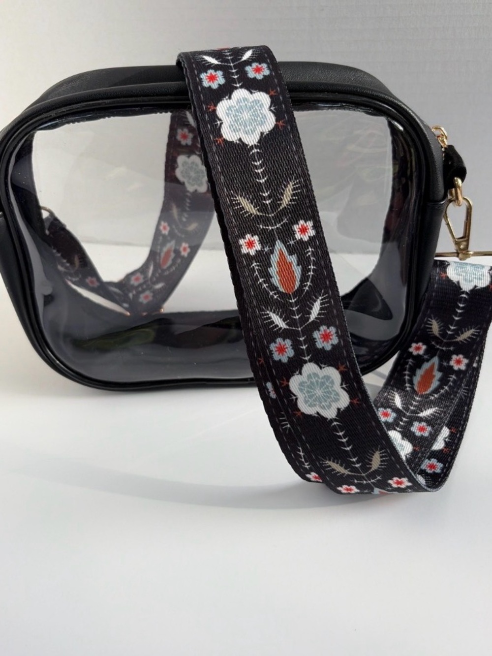 Clear Stadium Bag Black Floral Strap | Western Concert Crossbody Purse